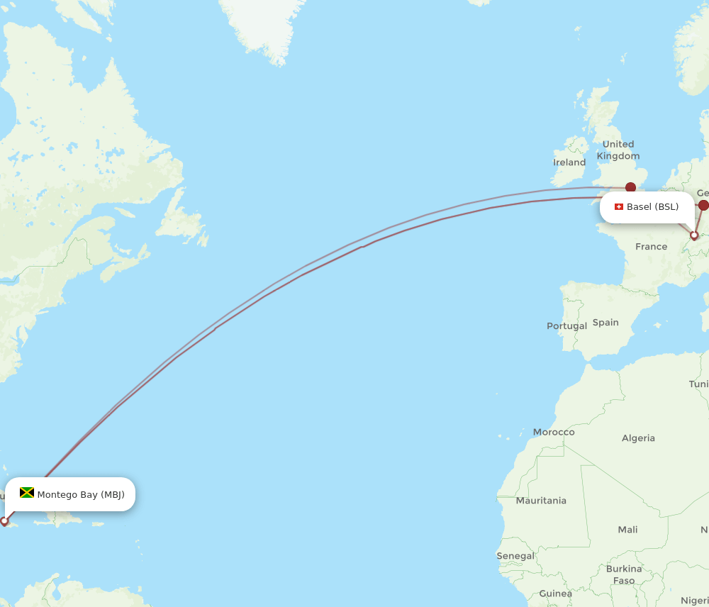 BSL-MBJ flight routes