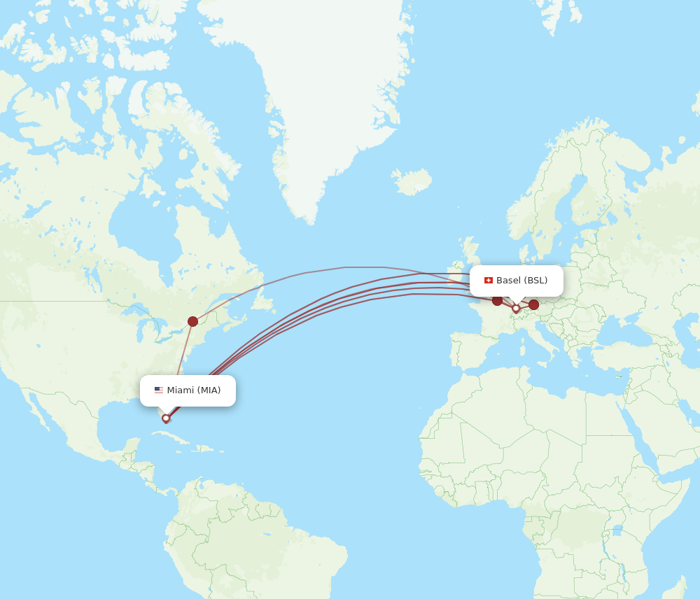 BSL to MIA flights and routes map
