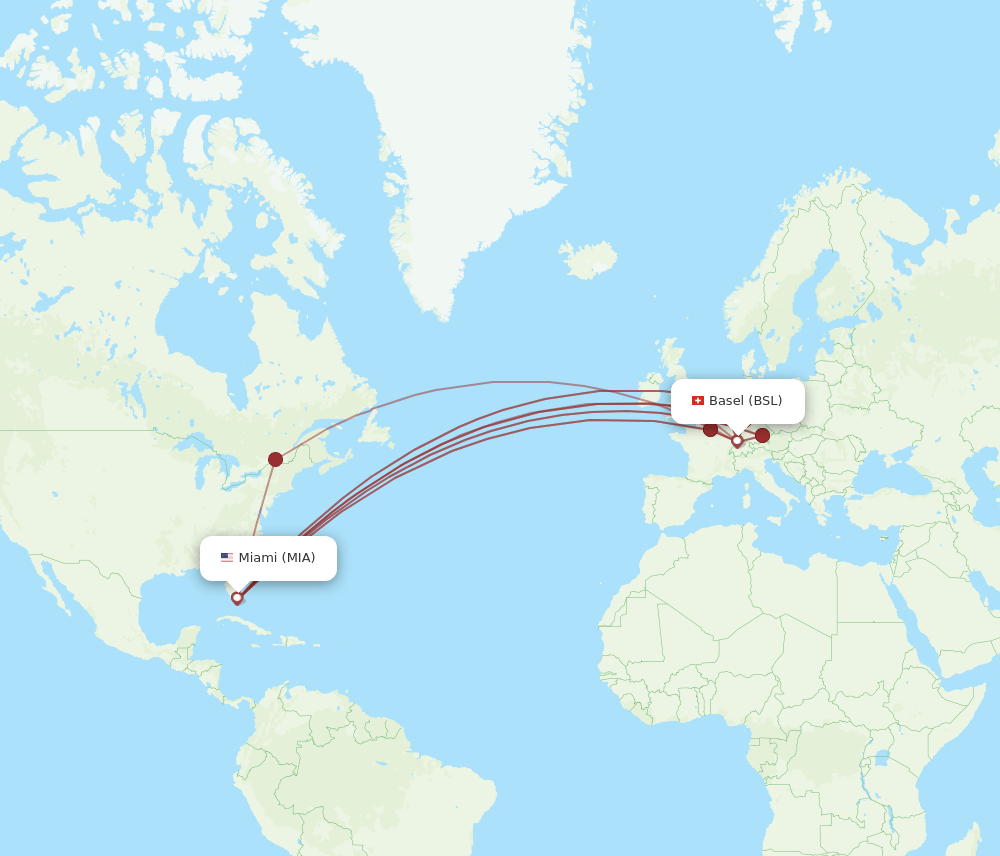 BSL to MIA flights and routes map