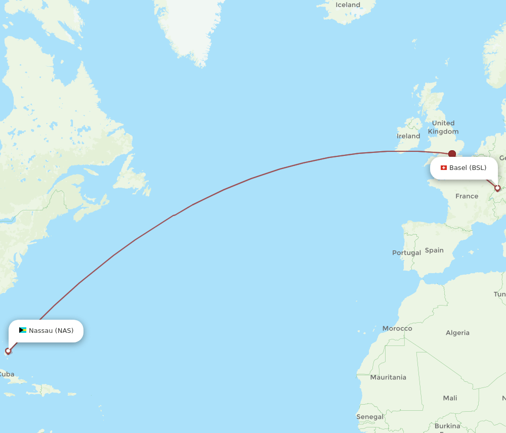BSL-NAS flight routes