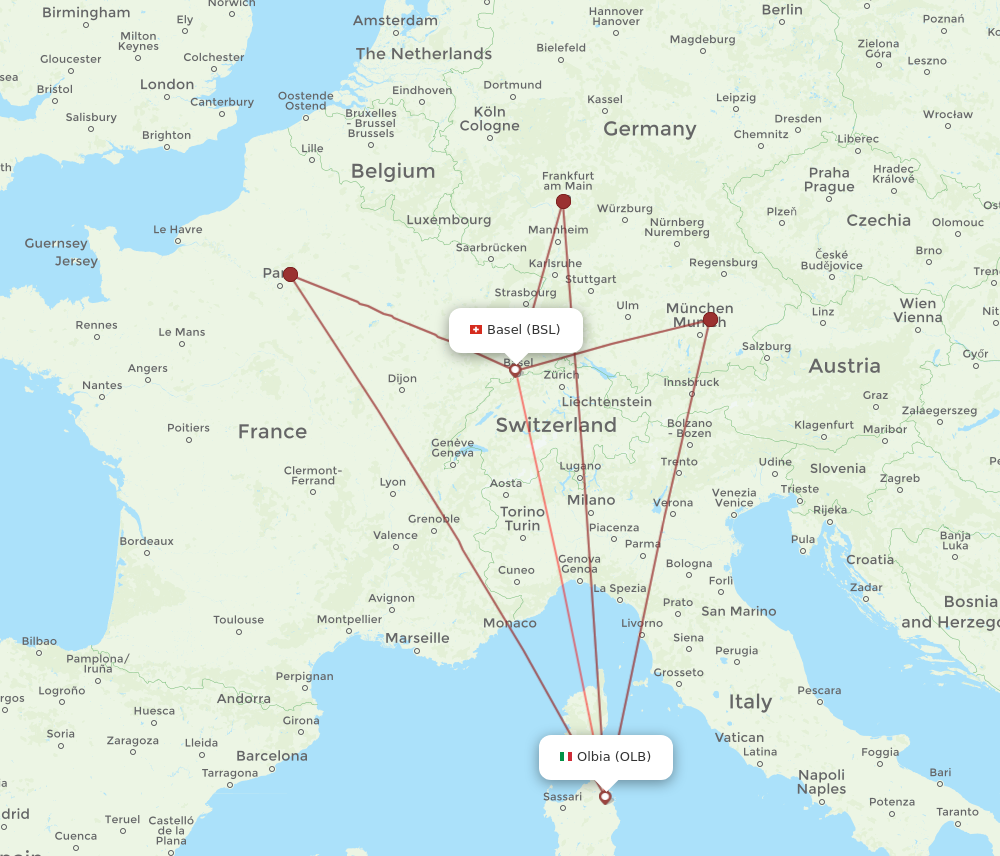 BSL to OLB flights and routes map