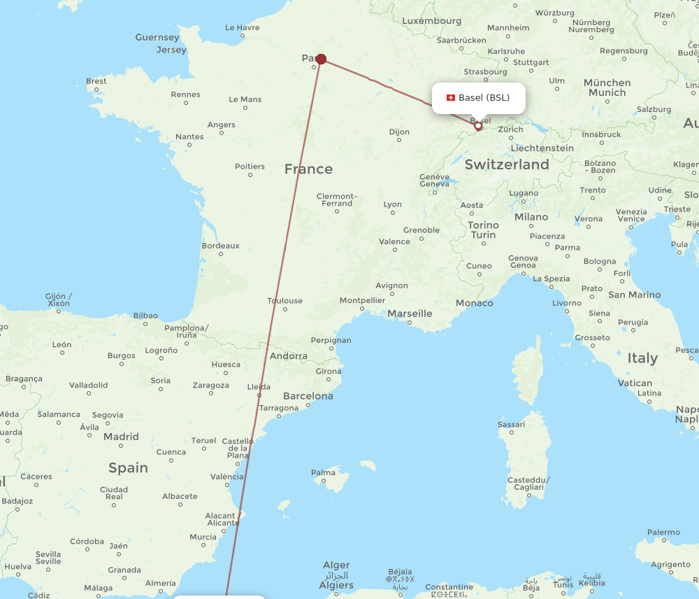 BSL to ORN flights and routes map