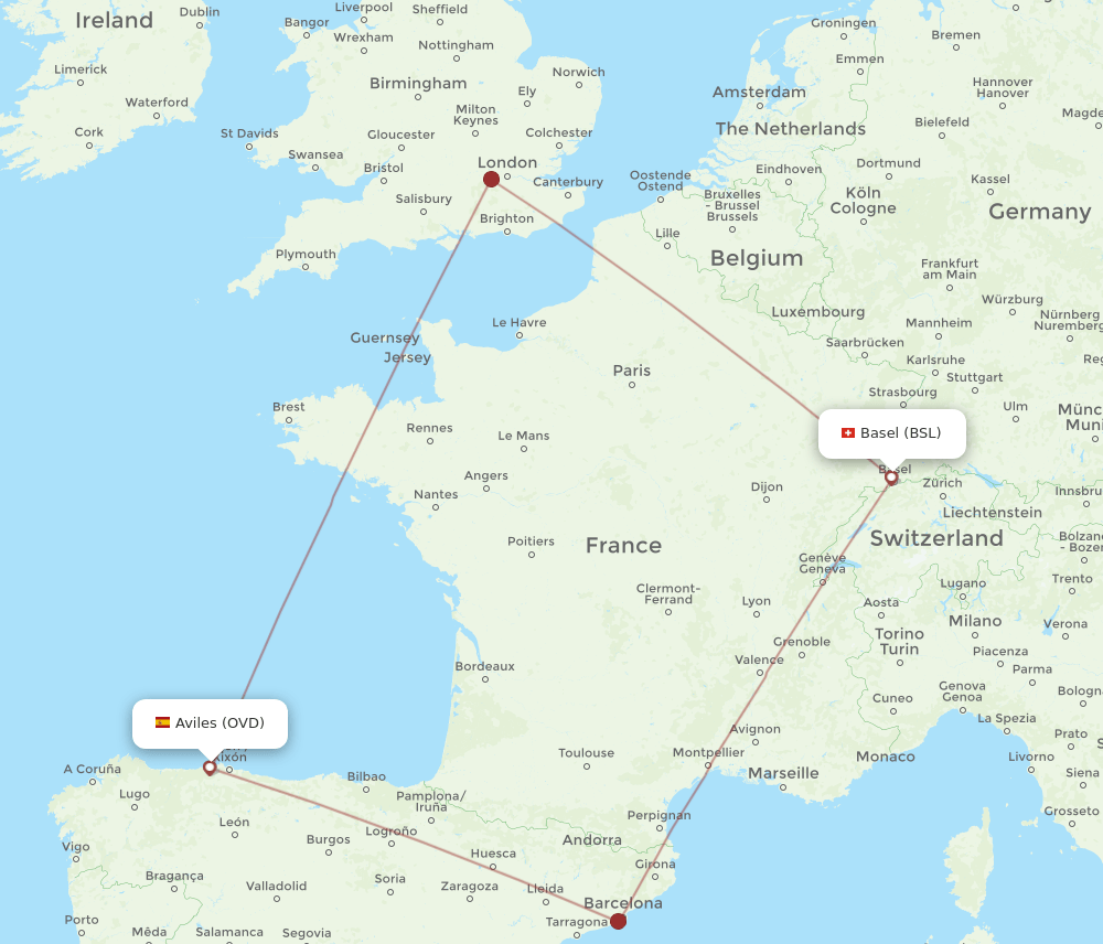 BSL-OVD flight routes