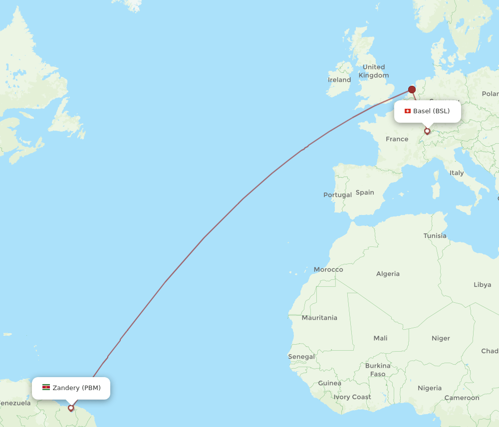 BSL-PBM flight routes
