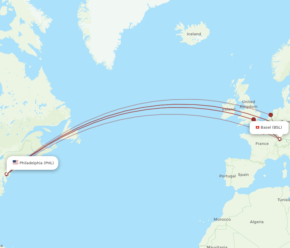BSL-PHL flight routes