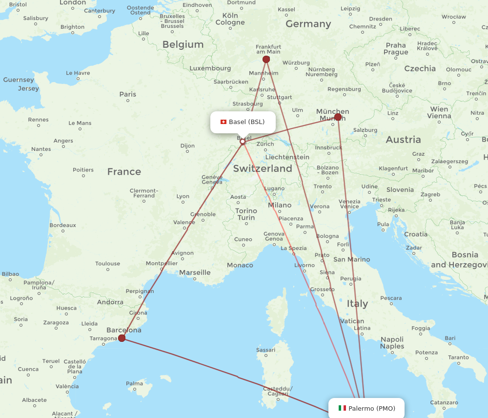 BSL to PMO flights and routes map
