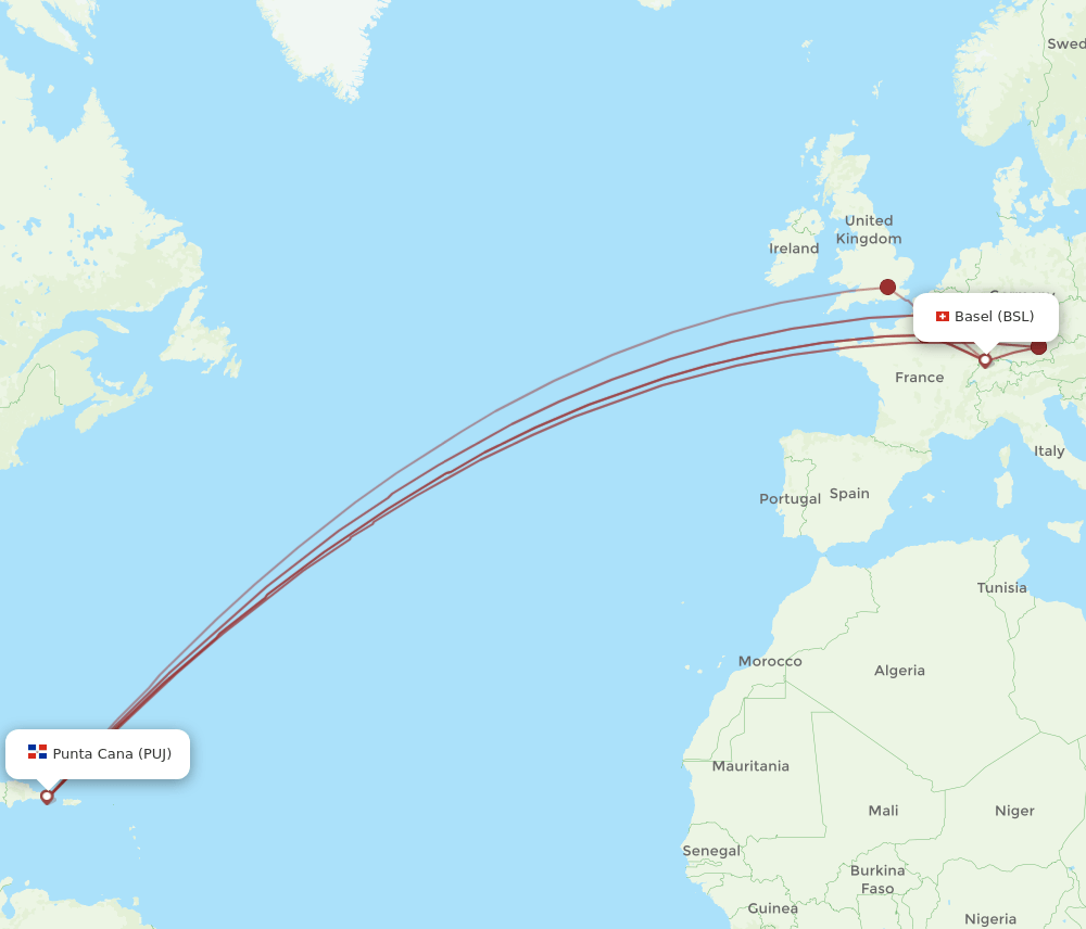 BSL-PUJ flight routes