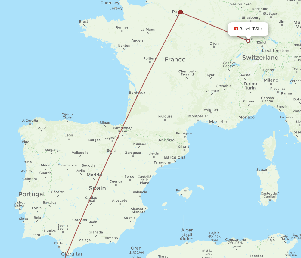 BSL-RBA flight routes