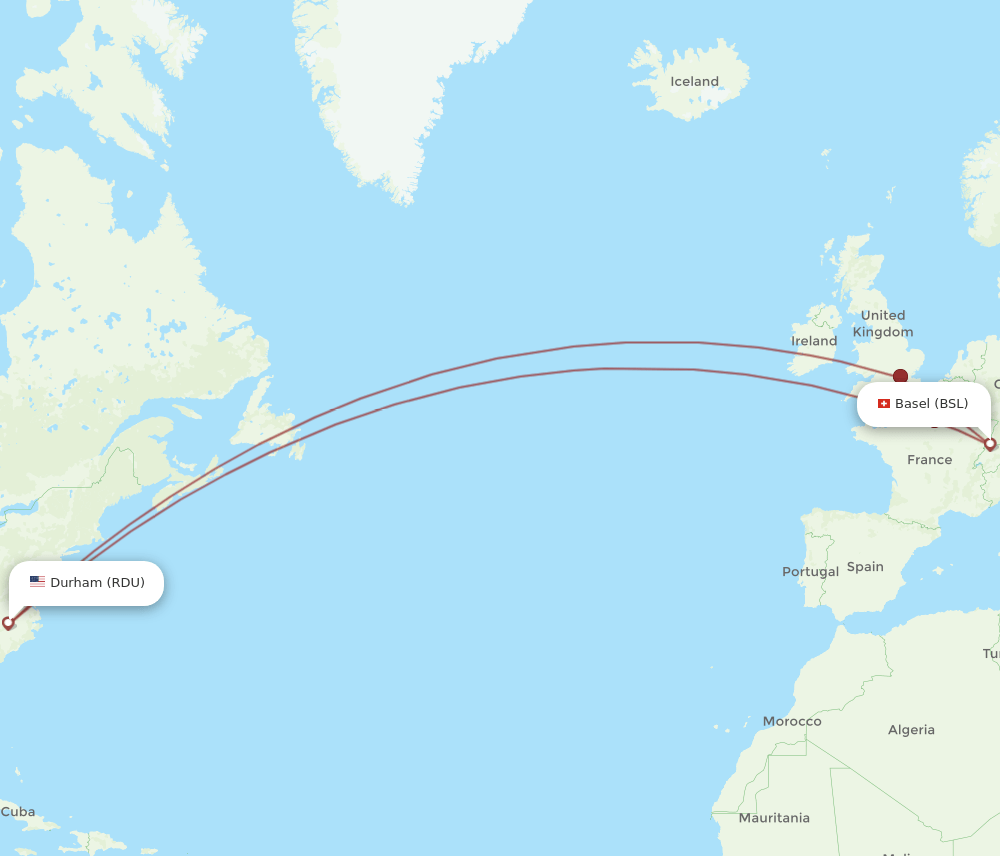 BSL to RDU flights and routes map