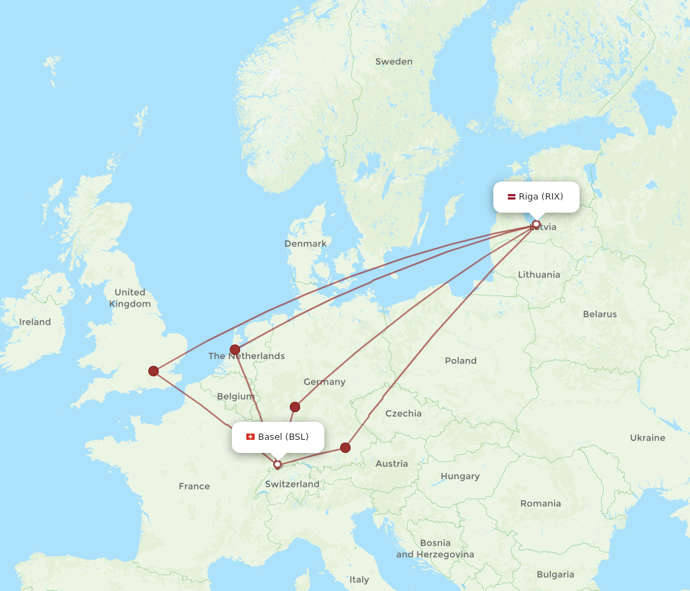 BSL to RIX flights and routes map