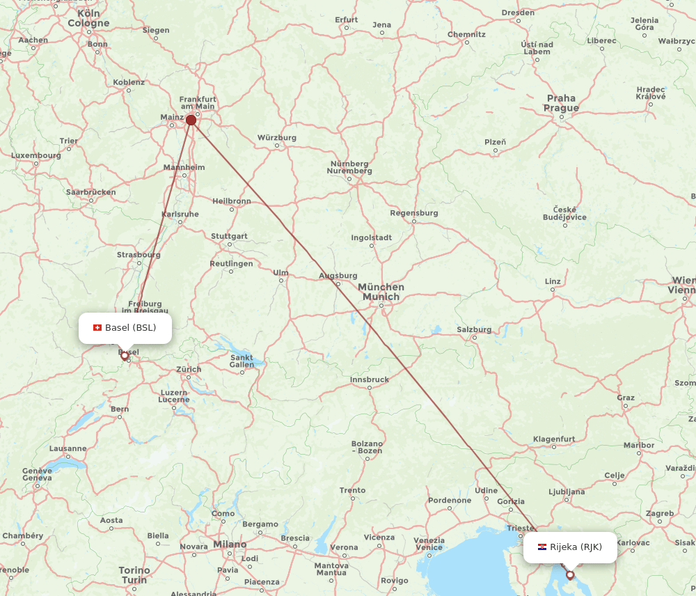 BSL-RJK flight routes