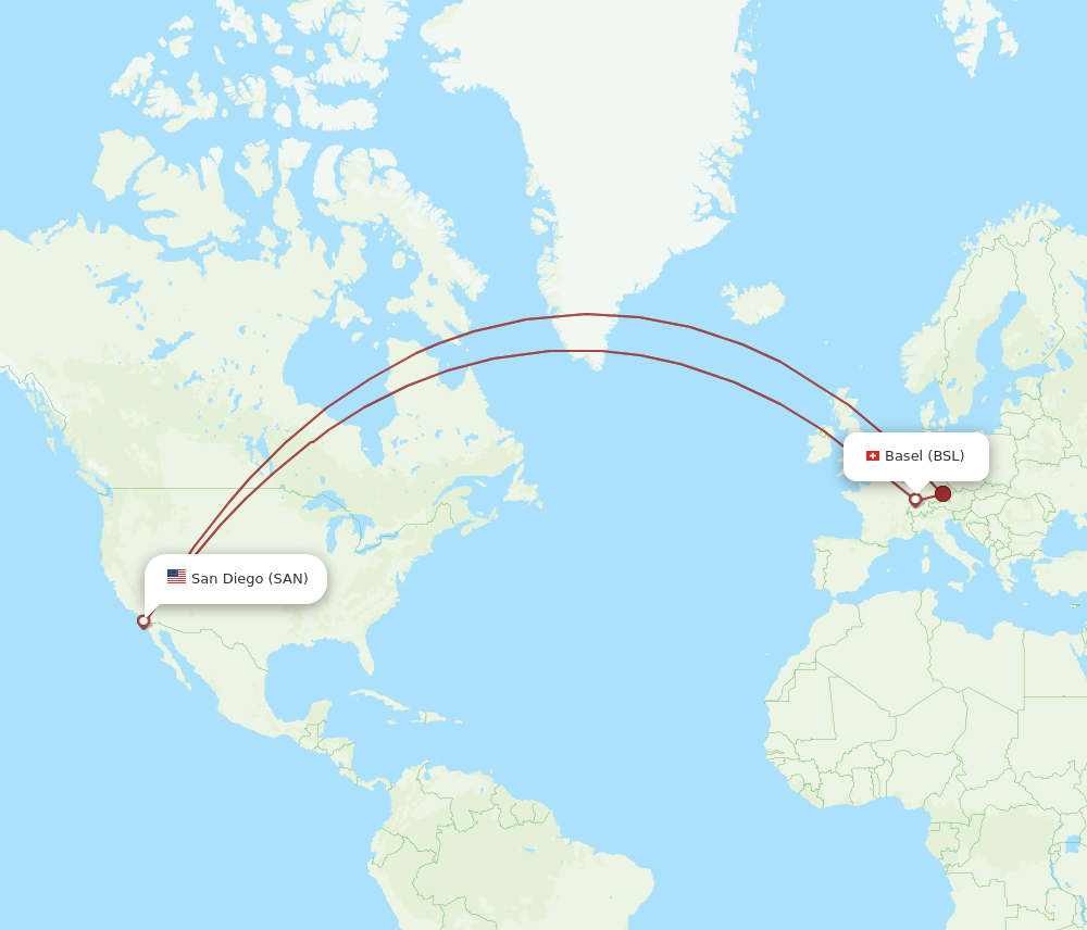 BSL to SAN flights and routes map