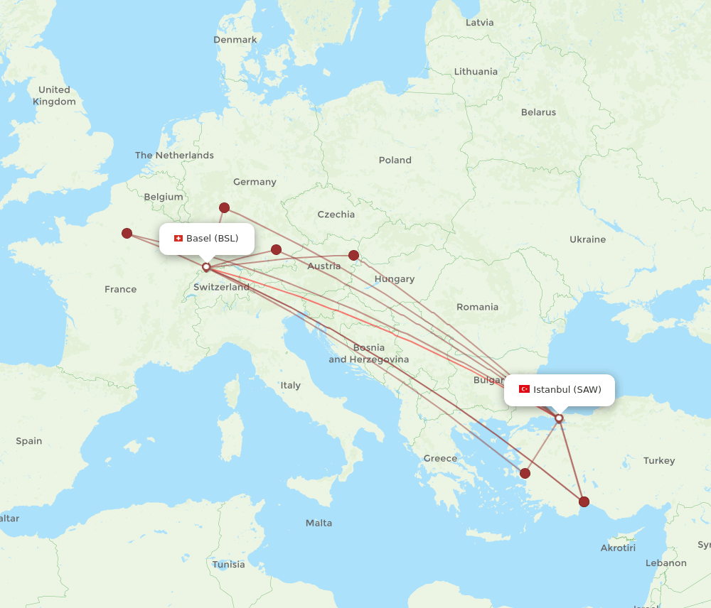 BSL-SAW flight routes