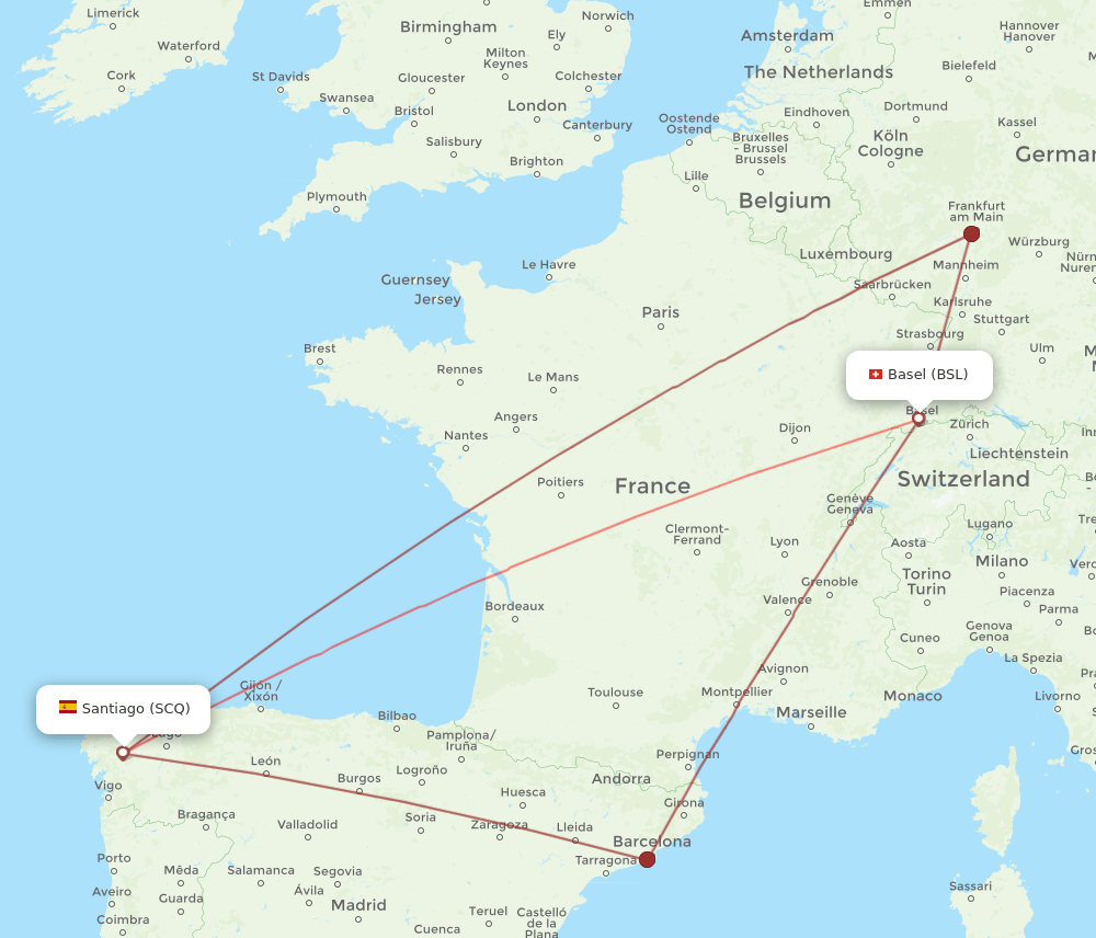 BSL-SCQ flight routes