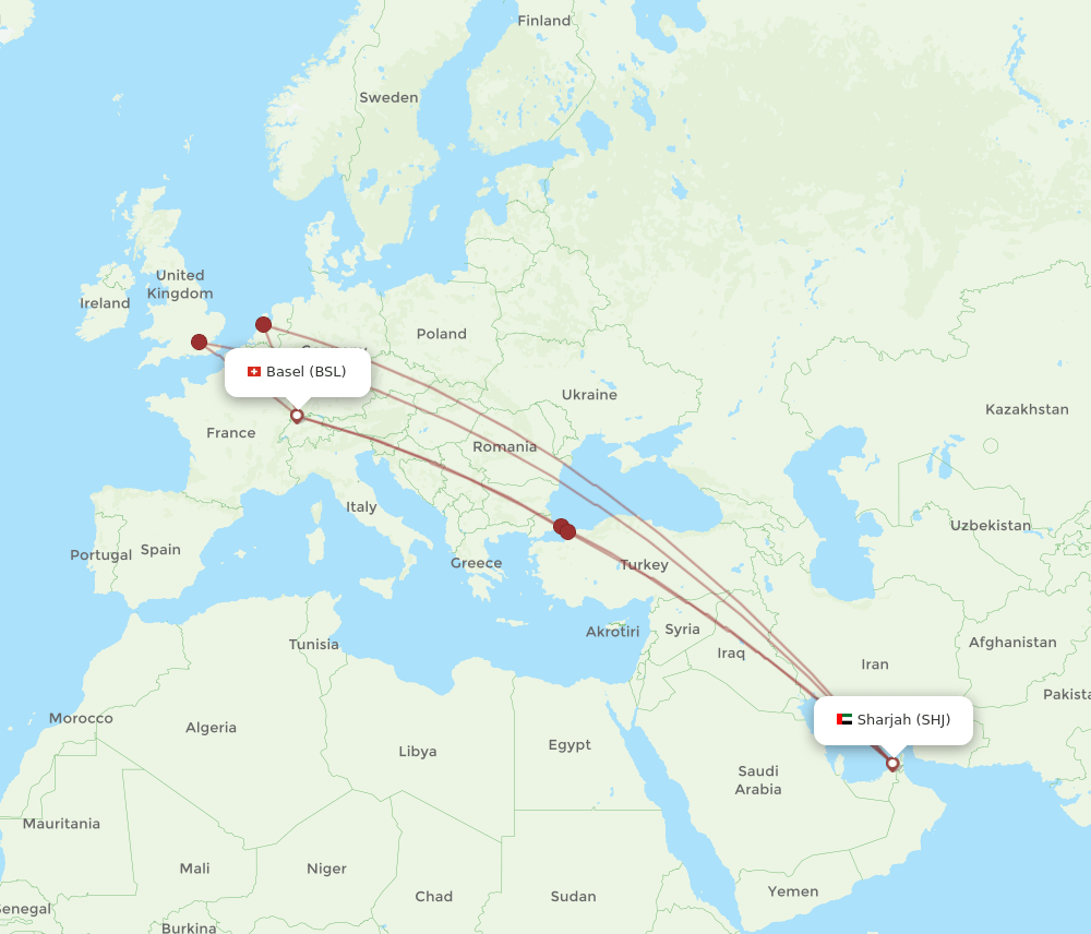 BSL-SHJ flight routes