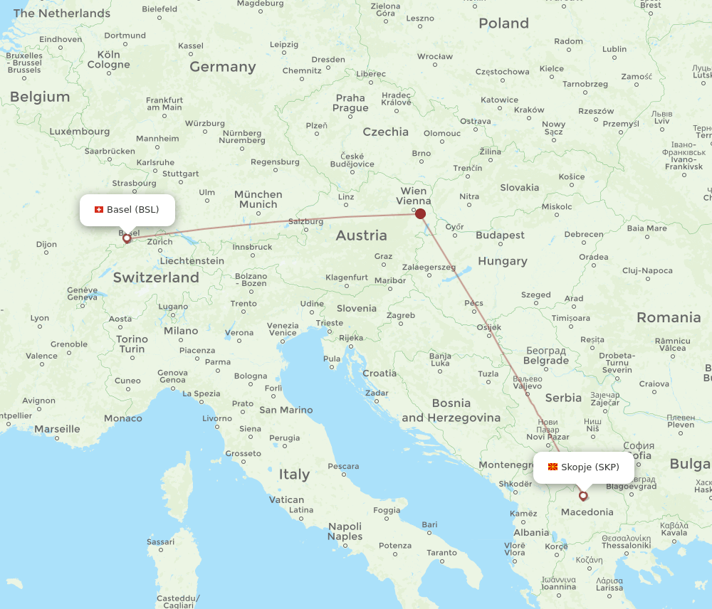 BSL-SKP flight routes