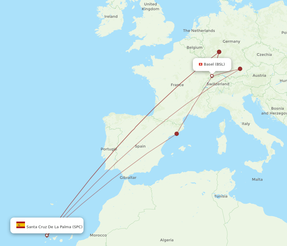 BSL to SPC flights and routes map