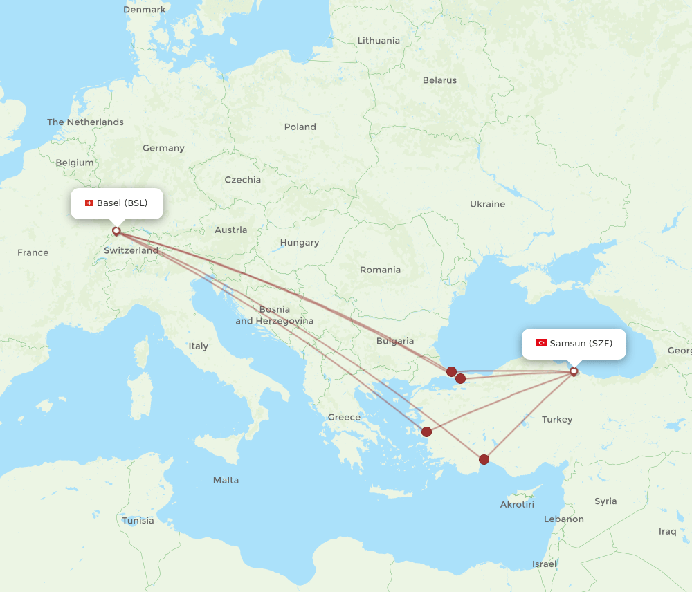 BSL-SZF flight routes