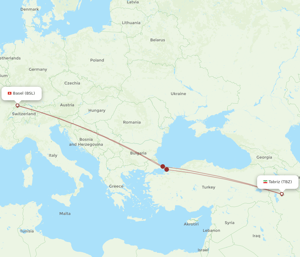 BSL to TBZ flights and routes map