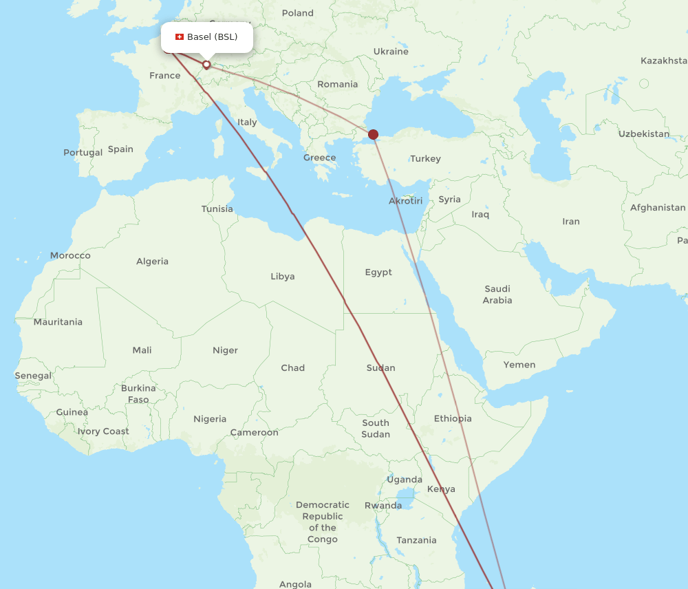 BSL to TNR flights and routes map