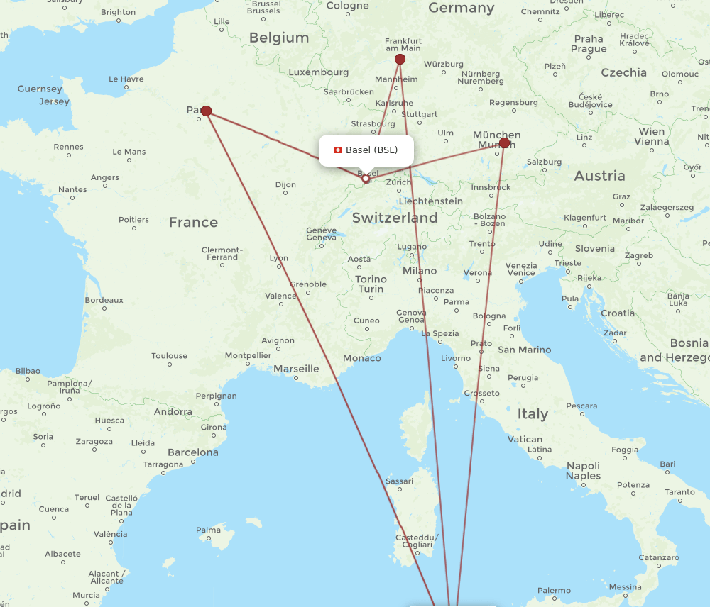 BSL to TUN flights and routes map