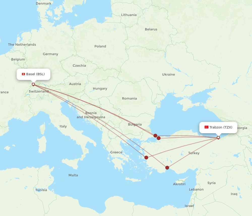 BSL-TZX flight routes