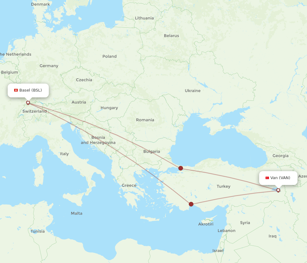 BSL-VAN flight routes