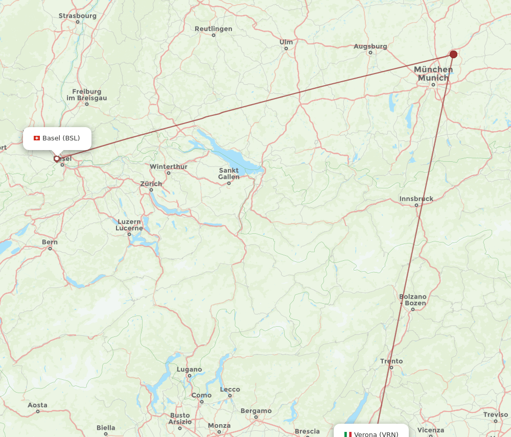 BSL to VRN flights and routes map