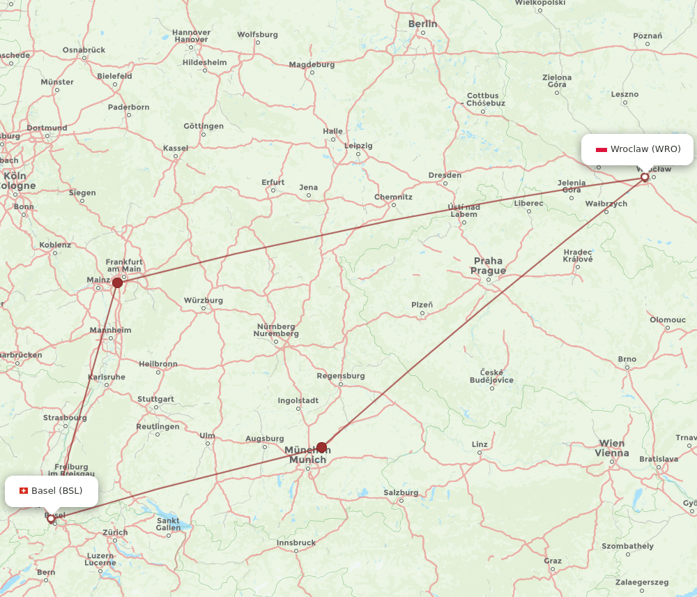 BSL-WRO flight routes