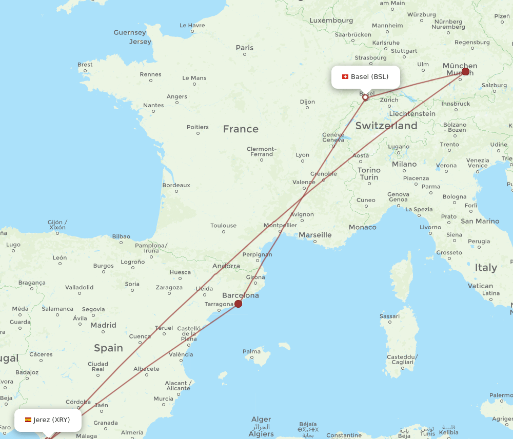 BSL-XRY flight routes