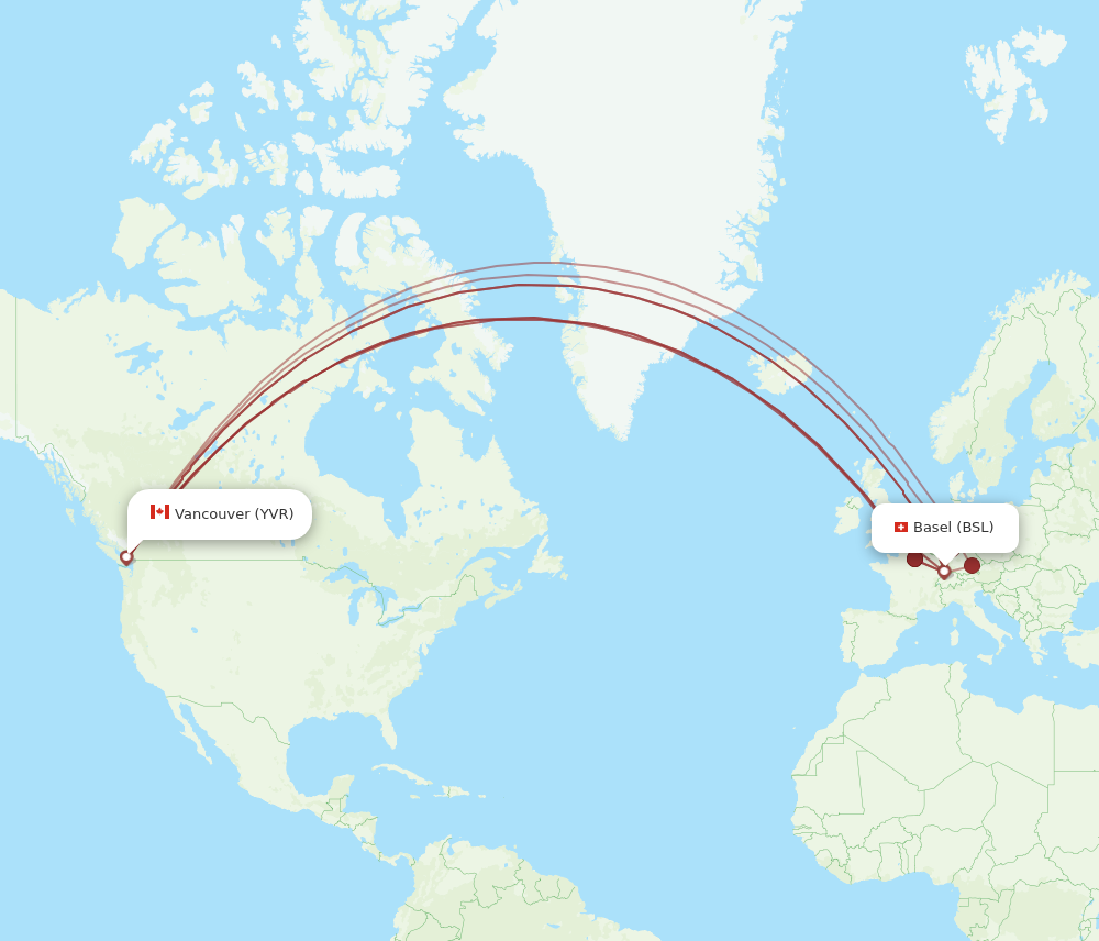 YVR to BSL flights and routes map