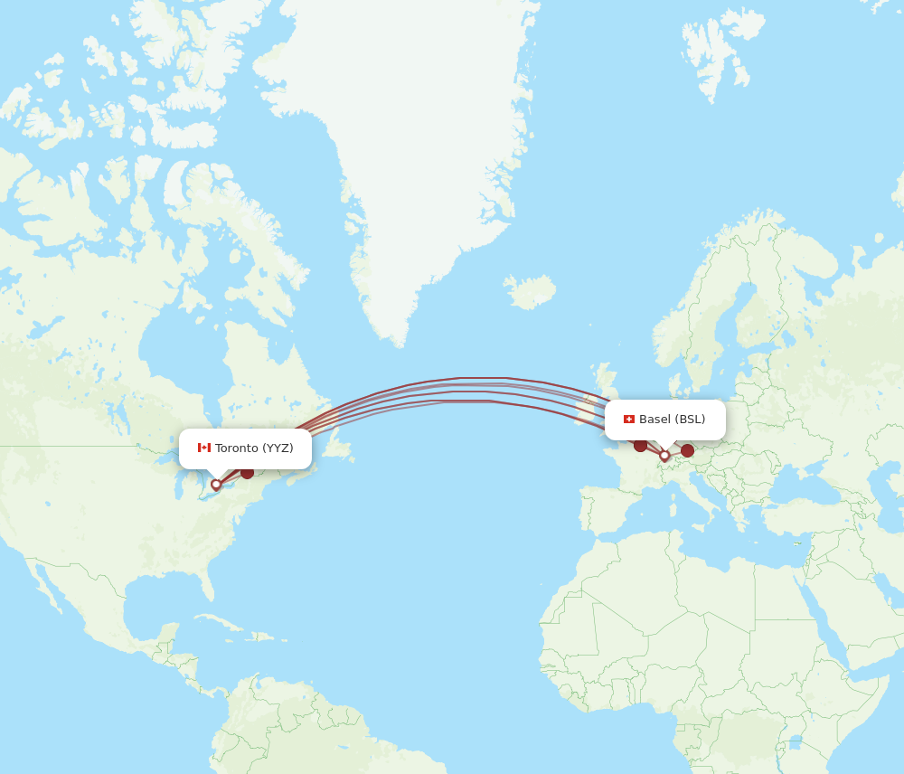BSL to YYZ flights and routes map