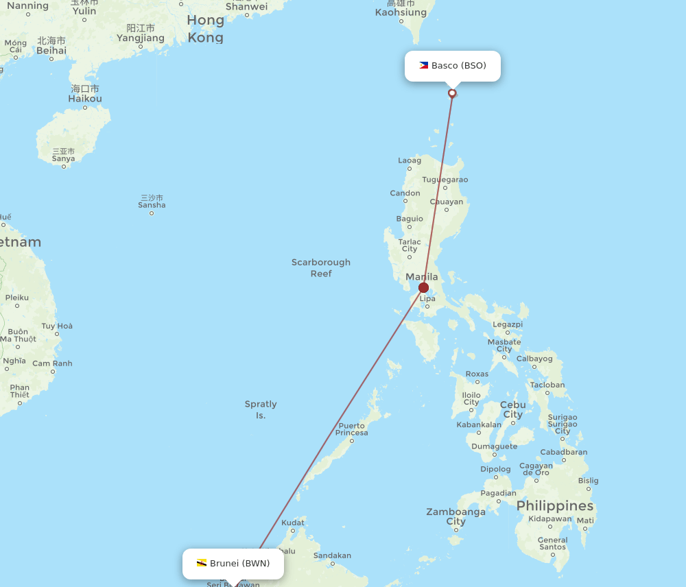 BSO-BWN flight routes