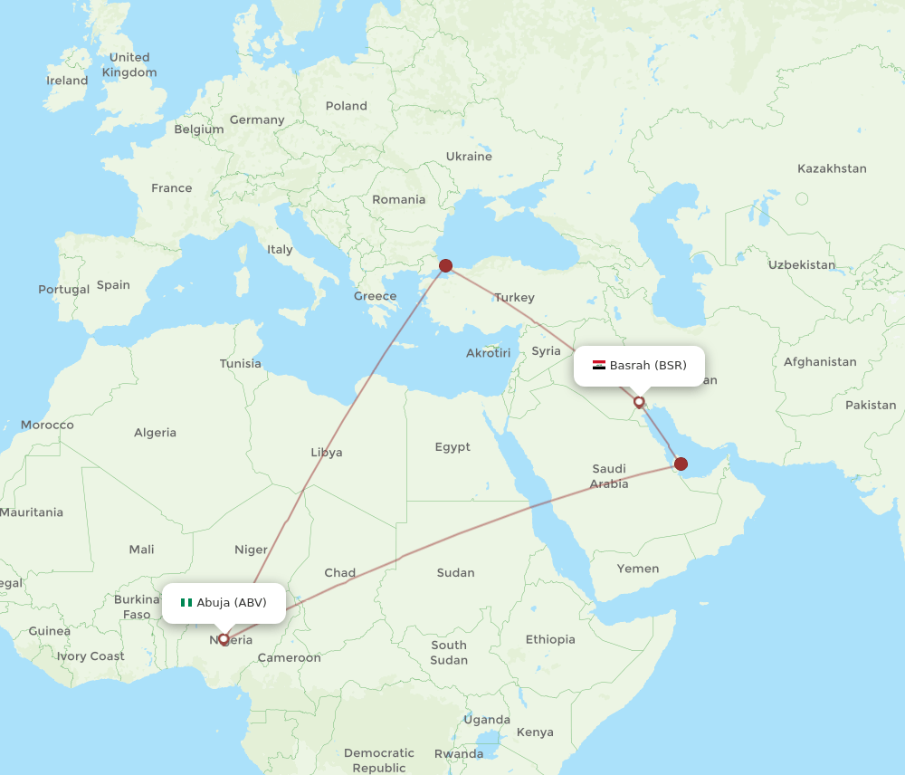BSR to ABV flights and routes map