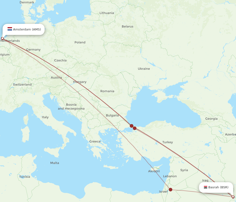 BSR-AMS flight routes