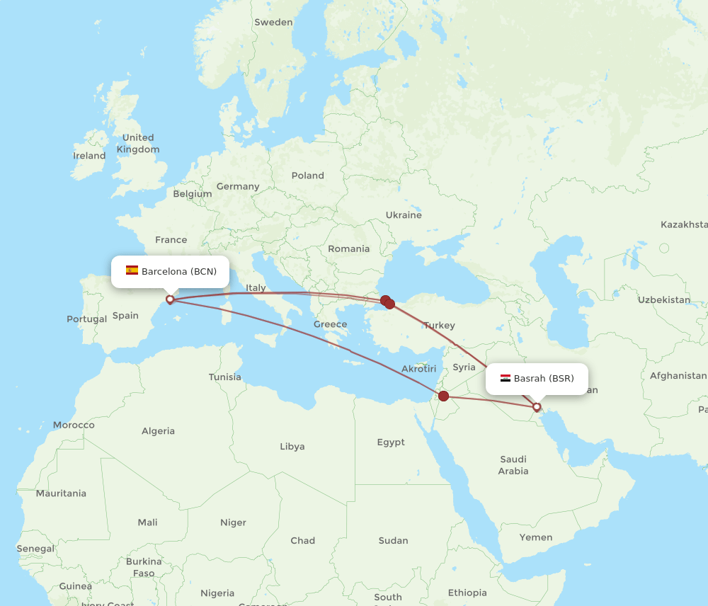 BSR-BCN flight routes