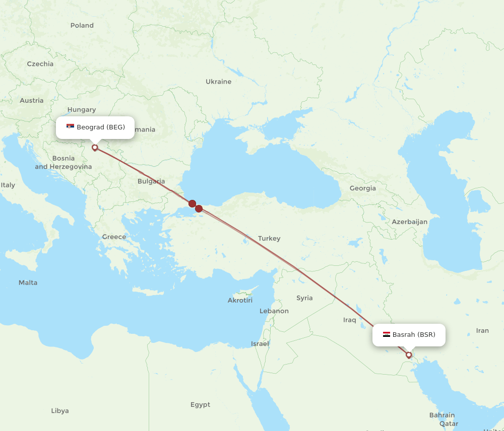 BSR-BEG flight routes