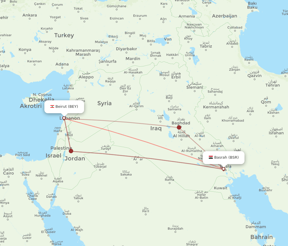 BSR to BEY flights and routes map