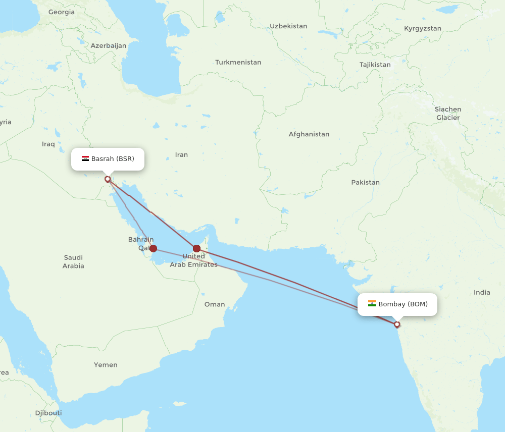 BSR-BOM flight routes