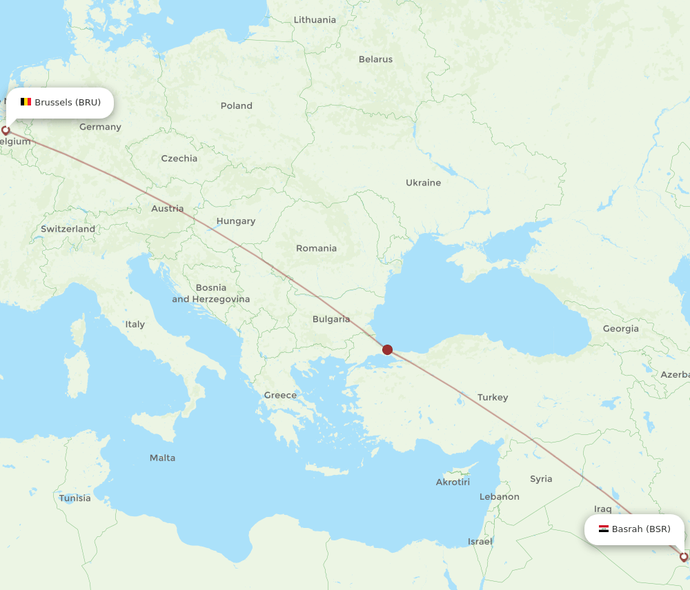 BSR-BRU flight routes