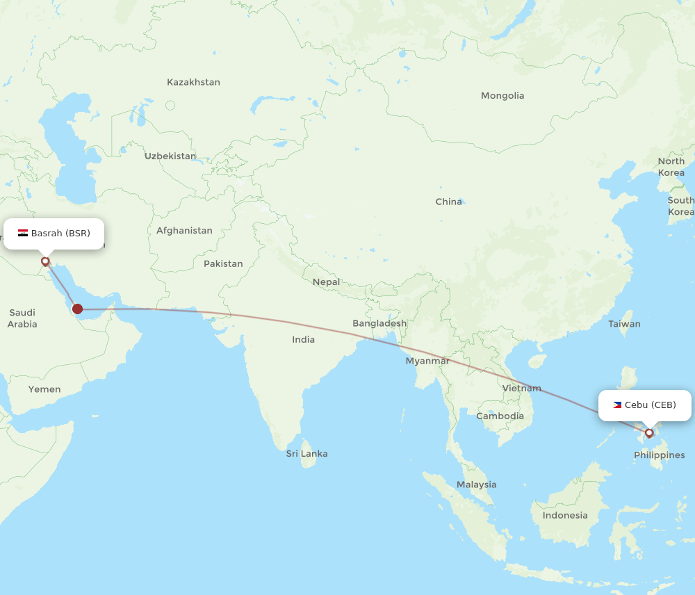Cebu City - Basra route map and flight paths