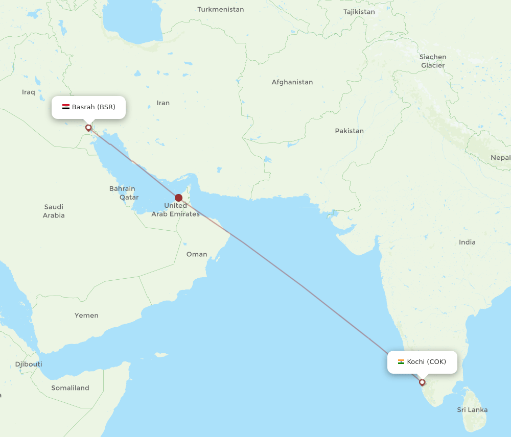 BSR-COK flight routes