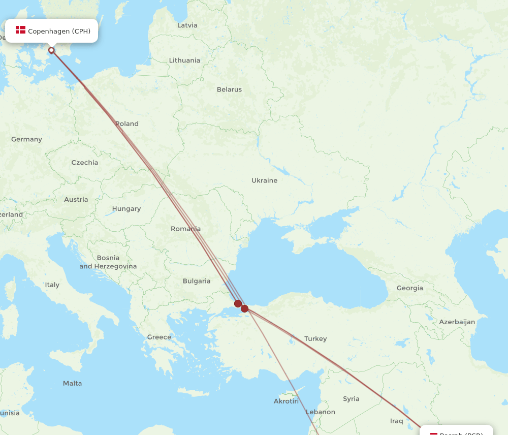 BSR-CPH flight routes