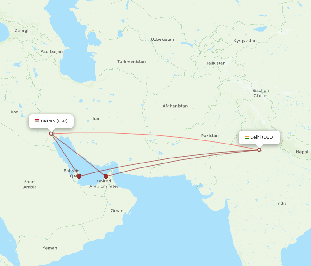 BSR to DEL flights and routes map