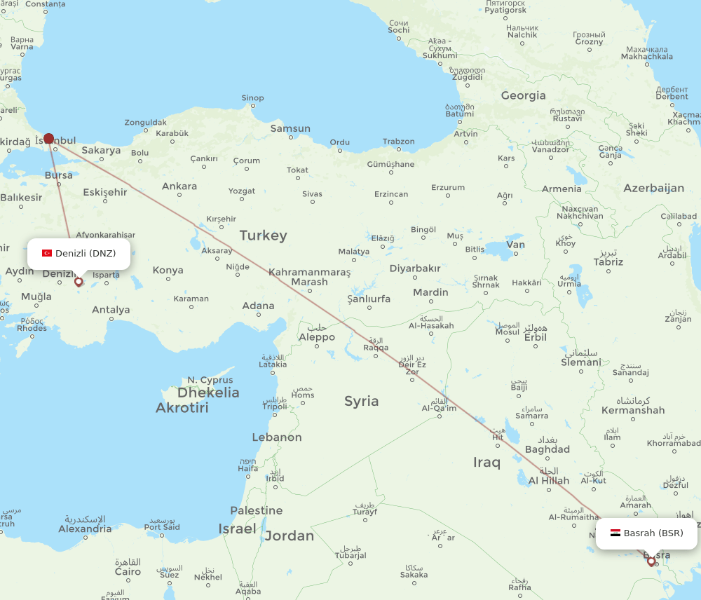 Denizli - Basra route map and flight paths
