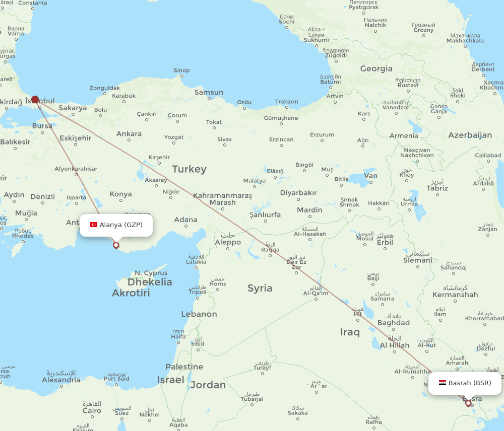 BSR-GZP flight routes