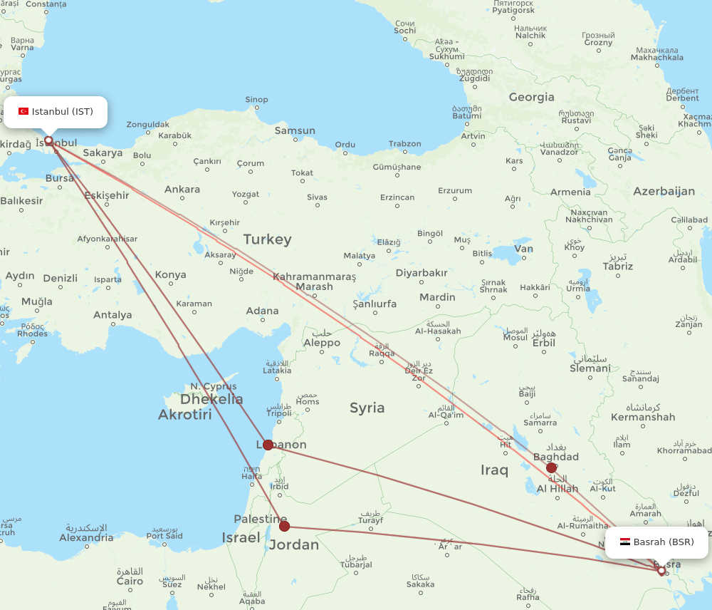 BSR to IST flights and routes map