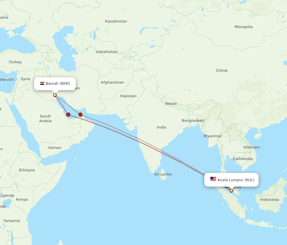 BSR-KUL flight routes