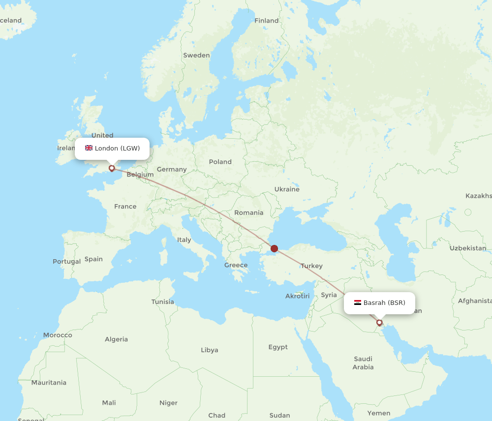 BSR-LGW flight routes