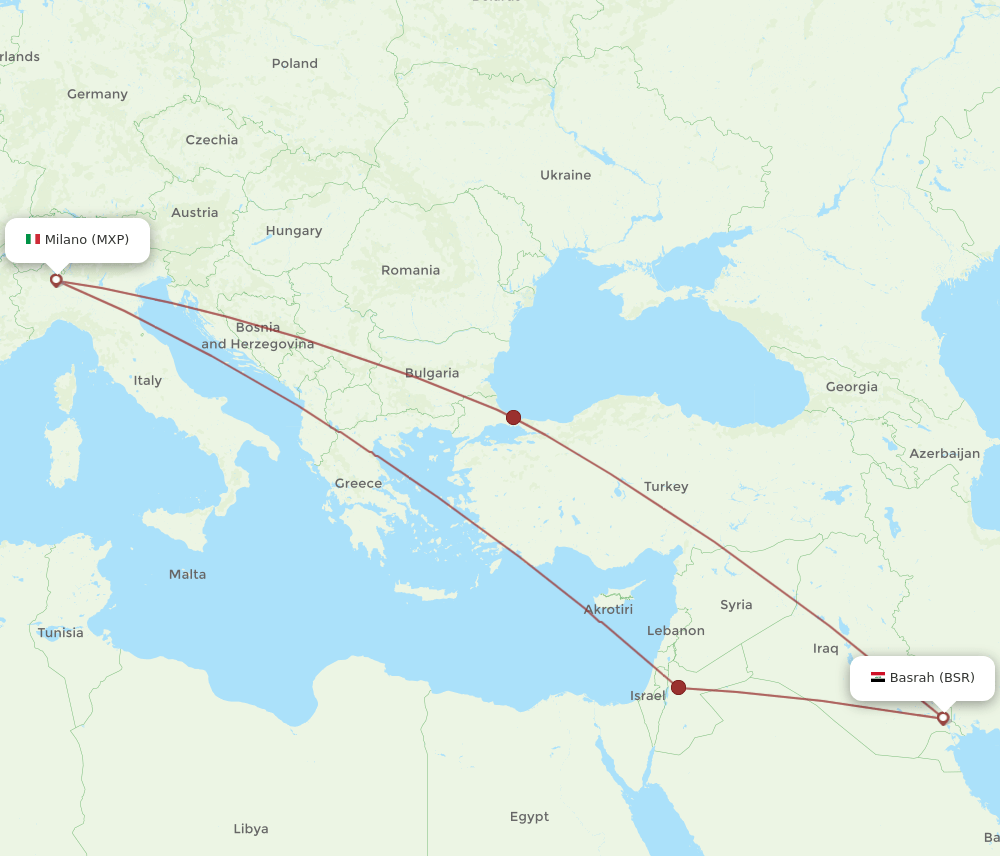 BSR-MXP flight routes